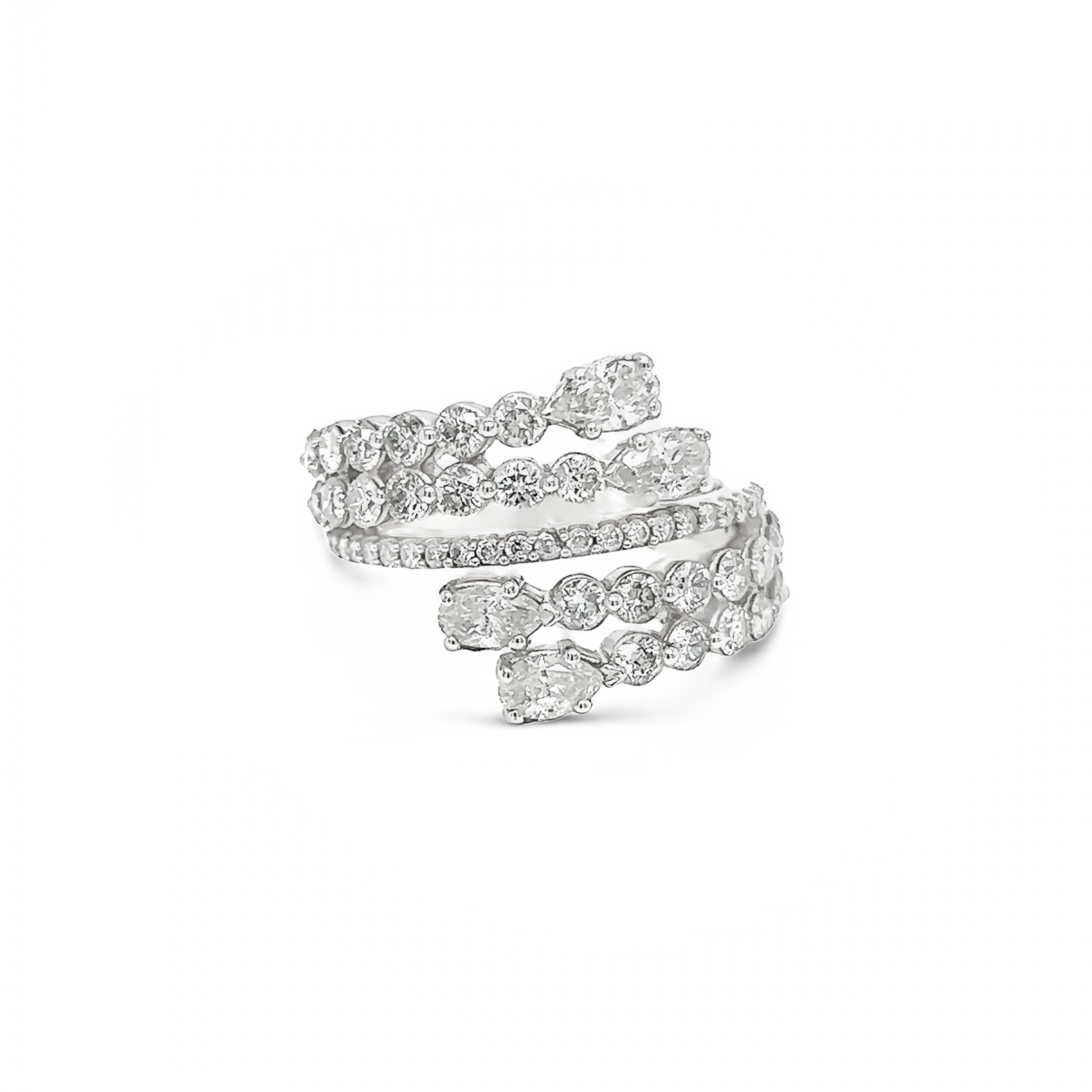 White 14 Karat Contemporary Fashion Ring with 4=0.77tw Pear G I Diamonds and   51=1.56tw Round Brilliant G I Diamonds