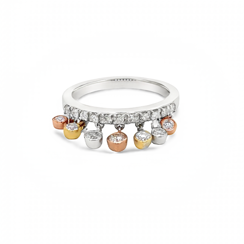 Yellow  Rose and White 14 Karat Contemporary Fashion Ring With 18=0.52Tw Round Brilliant G Vs Diamonds