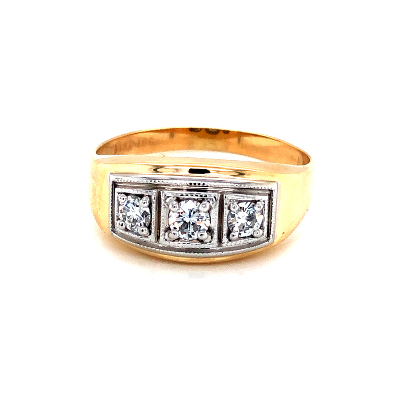 14Karat yellow gold gents with with 3=.65 TW G VS diamonds set in white gold top.