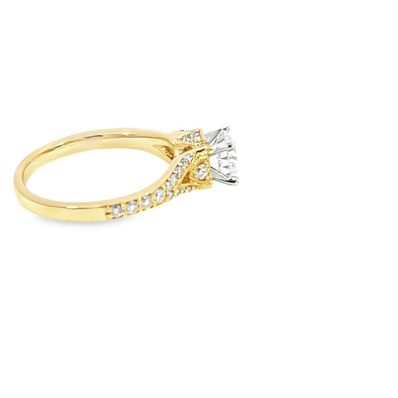 14 Karat yellow gold semi mount engagement Ring with 36=0.34tw Round Brilliant G SI Diamonds