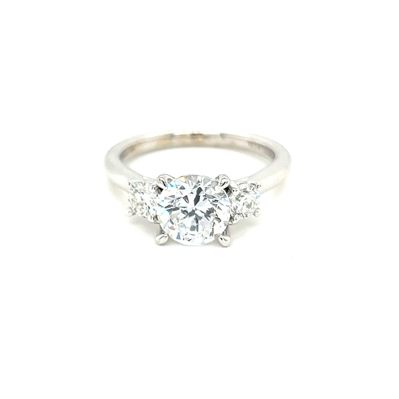 White 14 Karat 3 Stone semi mount engagament ring Size 6.5 With 2=0.45Tw Round Brilliant G Si Diamonds