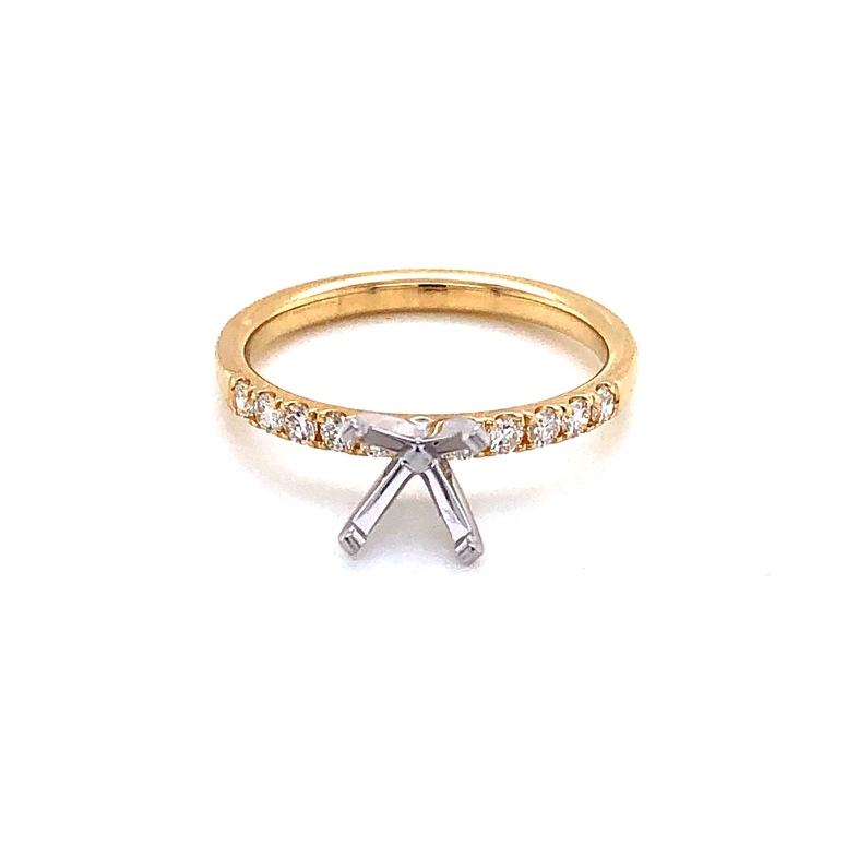 14 Karat Yellow Gold Semi Mount Ring With 10=0.22TW Round Brilliant G VS Diamonds