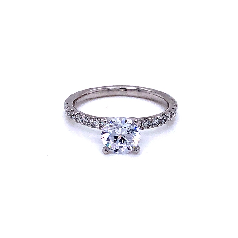 14 Karat white gold accented semi mount engagement ring Size 6.5 with 14=0.30Tw Round Brilliant G Vs Diamonds
