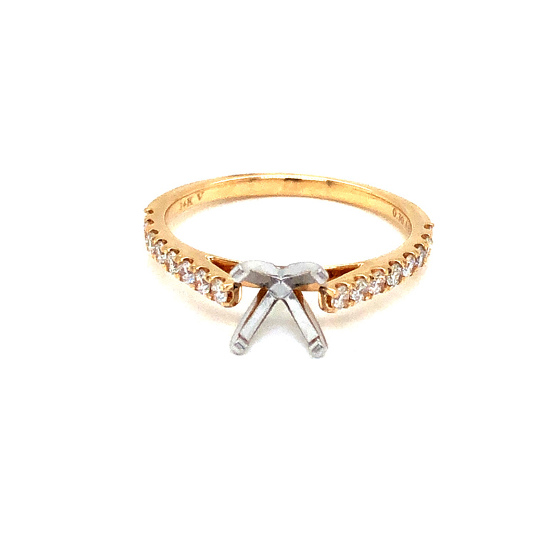 14 Karat White Gold Semi Mount Ring With 16=0.30TW Round Brilliant G VS Diamonds