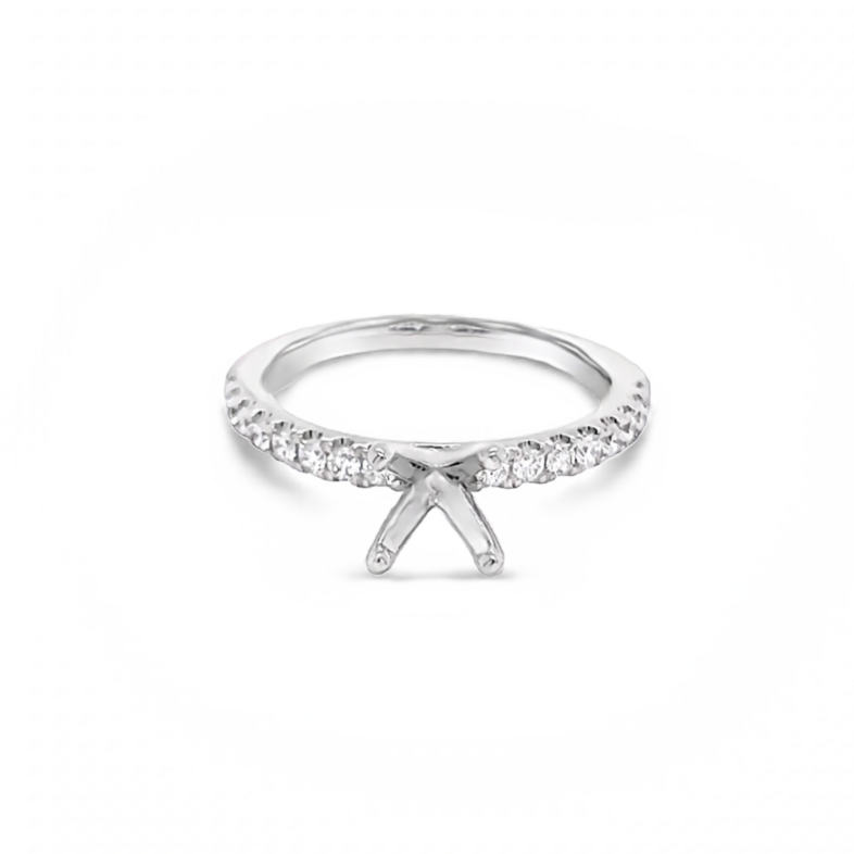 14 Karat white gold semi mount engagement Ring with 16=0.33tw Round Brilliant G VS Diamonds
