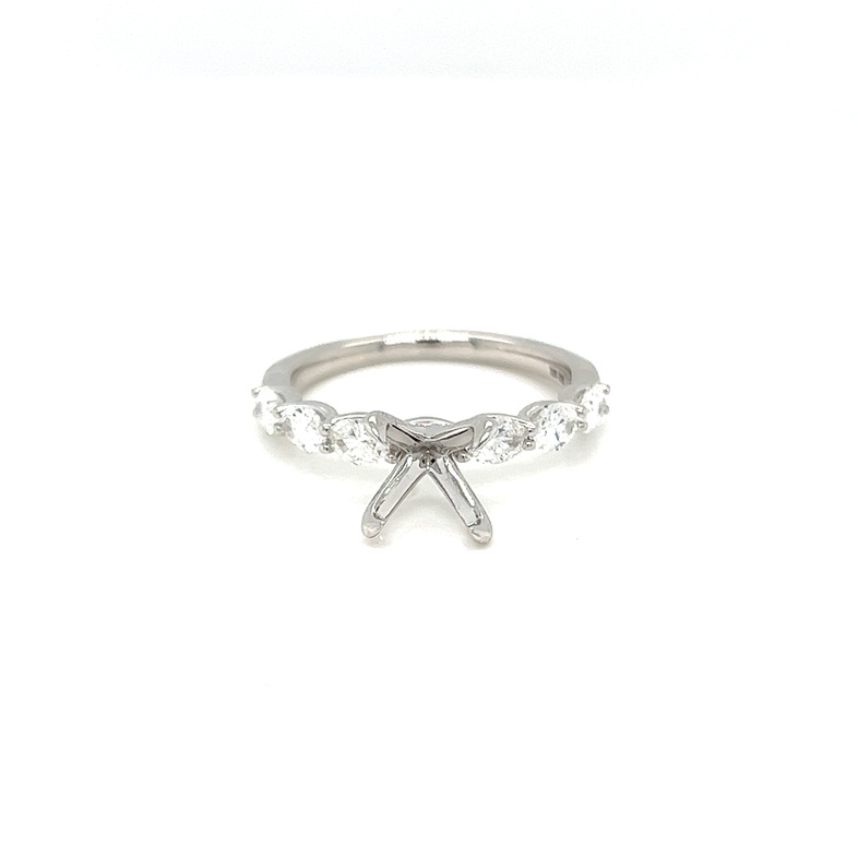 14 karat white gold diamond Semi mount Ring with 6=0.75tw Oval G VS Diamonds