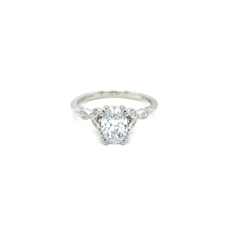 14 Karat white gold semi-mount engagement ring with 6=0.07 total weight round brilliant G VS Diamonds