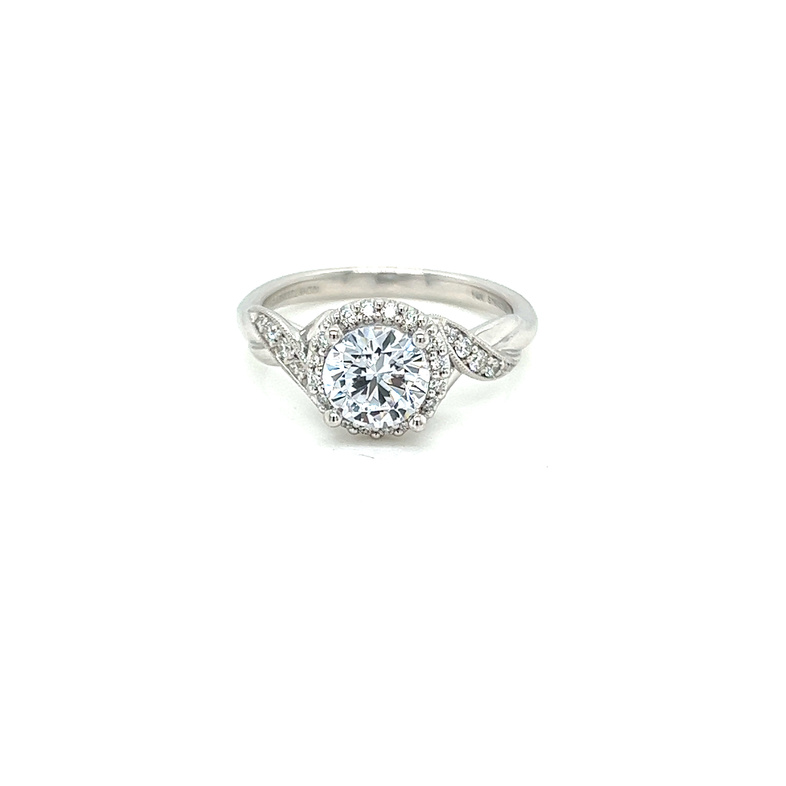 Lady s White 14 Karat Halo With Side Accents semi mount Ring Size 6.5 With 26=0.18Tw Round Brilliant G/H Si Diamonds