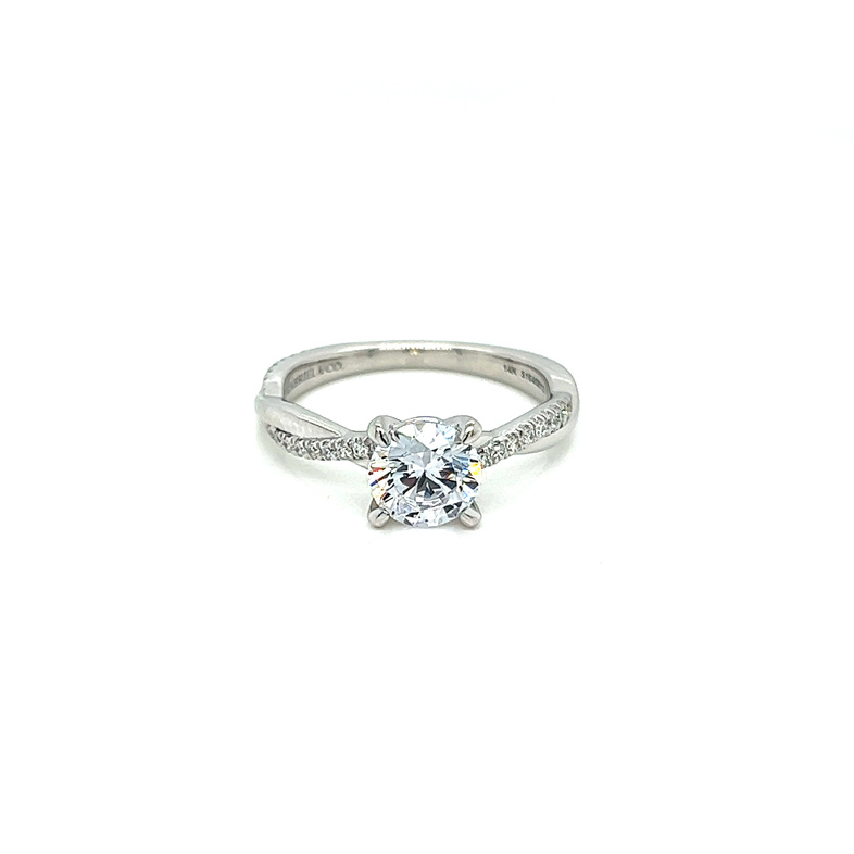 14 Karat white gold semi mount ring Size 6.5 with 32=0.16 total weight round brilliant G VS Diamonds