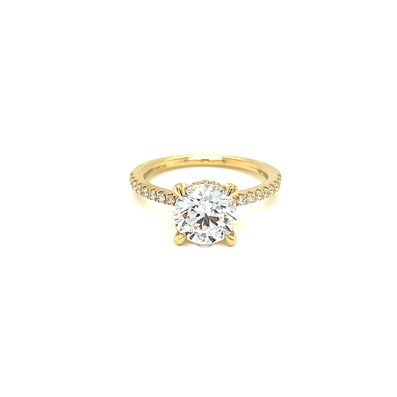14 Karat yellow gold semi mount engagement ring Size 6.5 with 32=0.32 total weight round brilliant G VS Diamonds