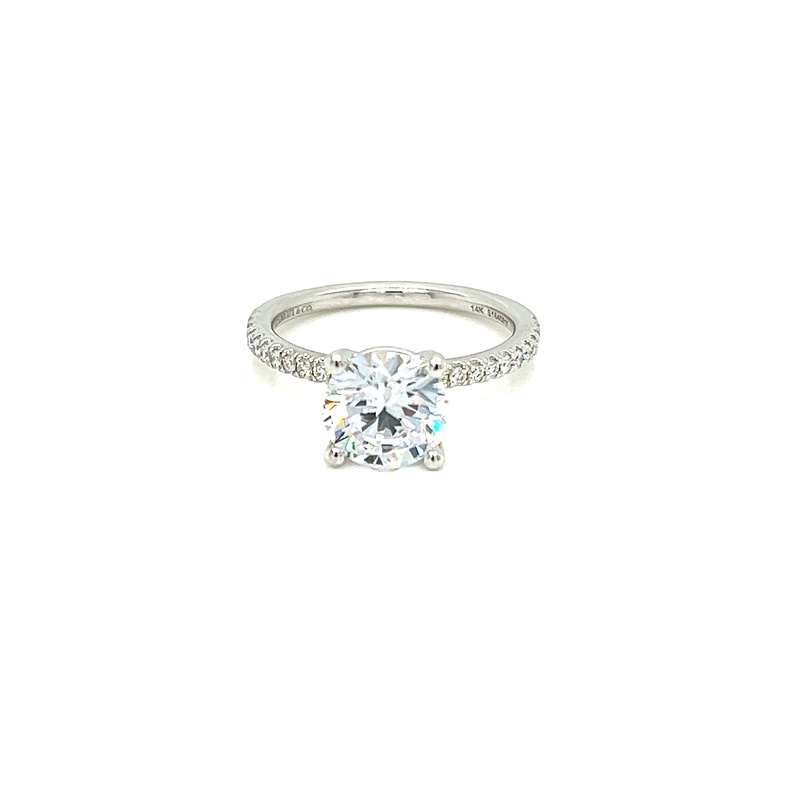14 Karat white gold semi mount engagement ring with 24=0.18 total weight round brilliant G VS Diamonds