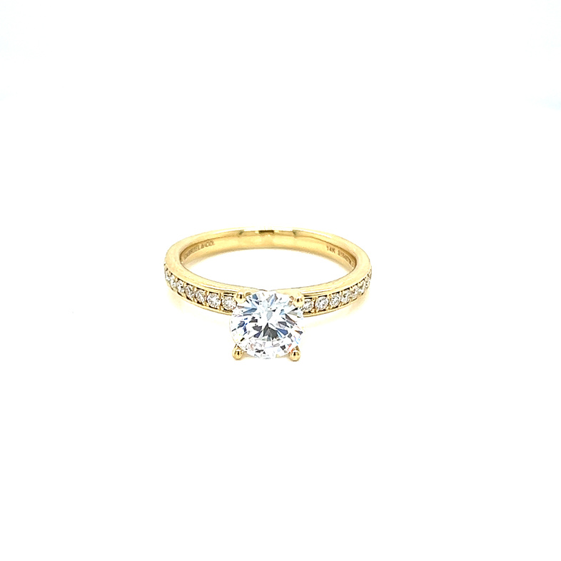 14 Karat yellow gold semi mount engagement ring Size 6.5 with 22=0.24tw round brilliant G VS Diamonds