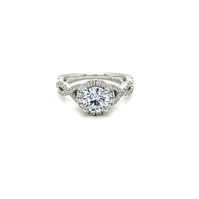 Lady s White 14 Karat Halo semi mount engagement ring With Side Accents   Size 6.5 With 0.42Tw Round Brilliant G/H Si Diamonds
