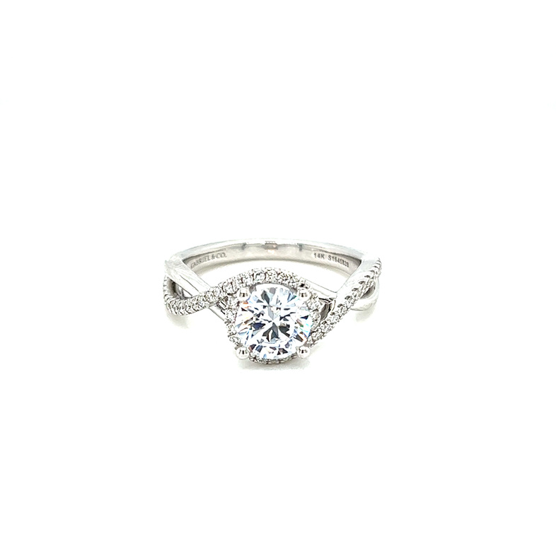 14 Karat white gold twist semi mount engagement ring Size 6.5 with 48=0.23 total weight round brilliant G VS Diamonds