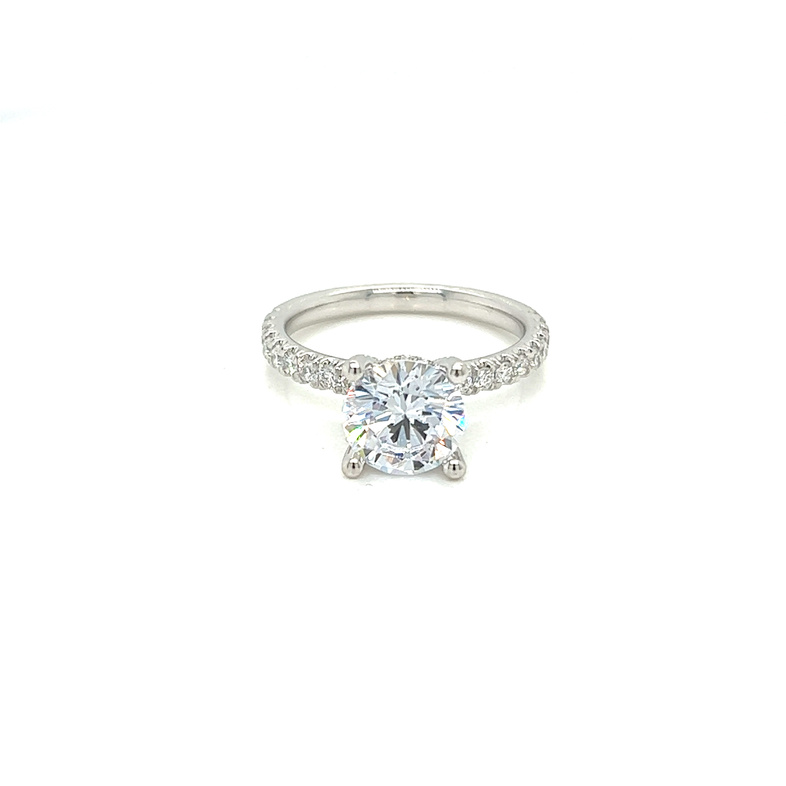 14 Karat white gold semi mount ring Size 6.5 wiith 52=0.52 total weight round brilliant G VS Diamonds