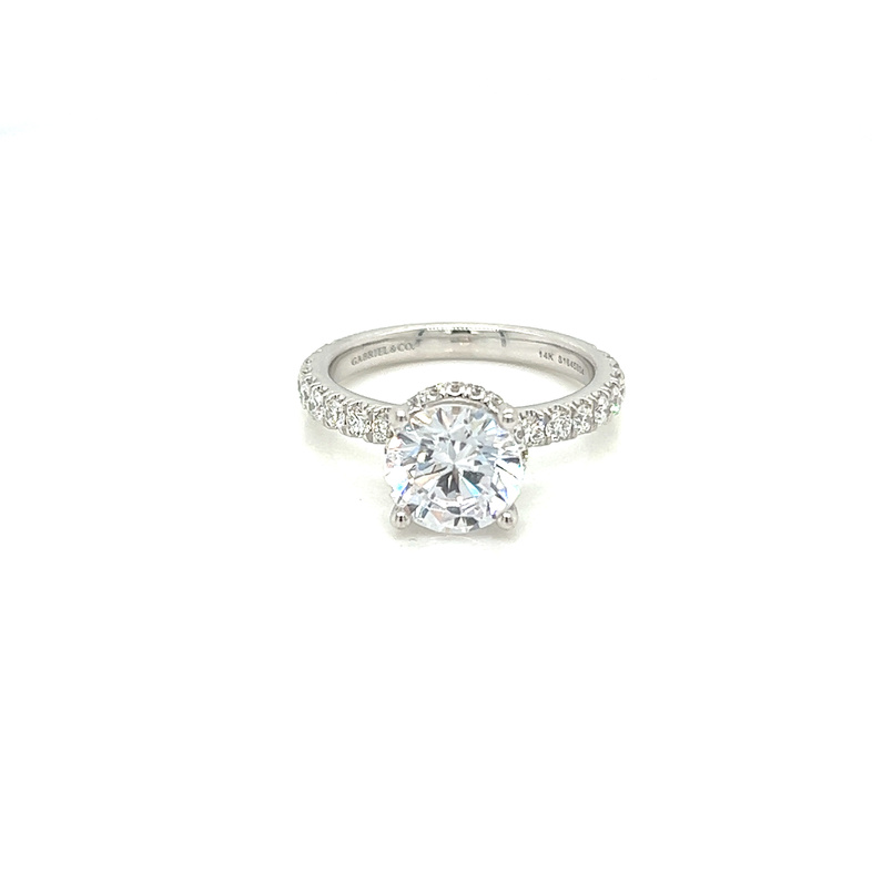 White 14 Karat Contemporary semi mount engagement Ring Size 6.5 0.69tw Round Brilliant G/H SI Diamonds
