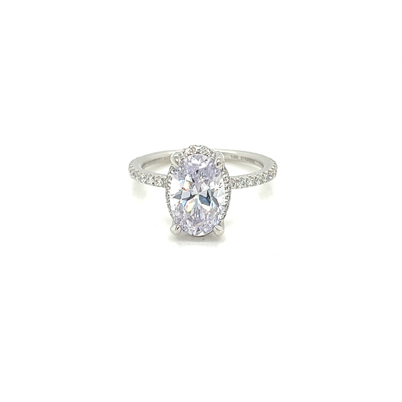 14 Karat white gold halo semi mount engagement ring with 42=0.37 total weight round brilliant G VS Diamonds
