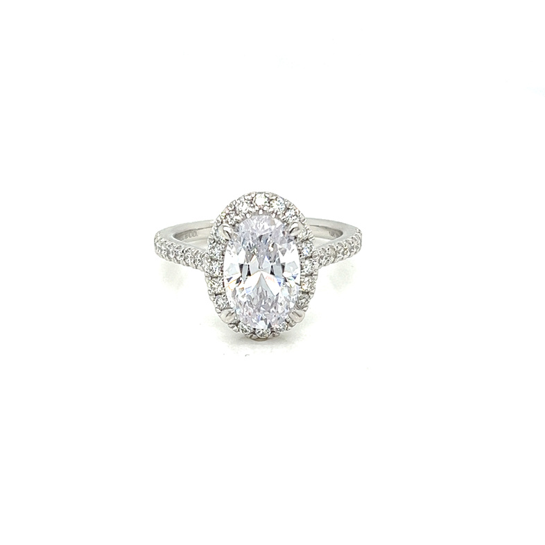 White 14 Karat Halo semi mount engagement ring  With 0.46Tw Round Brilliant G VS Diamonds