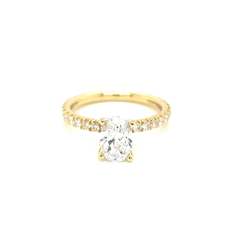 14 Karat yellow gold semi mount engagagment ring Size 6.5 with 48=0.51 total weight round brilliant G VS Diamonds