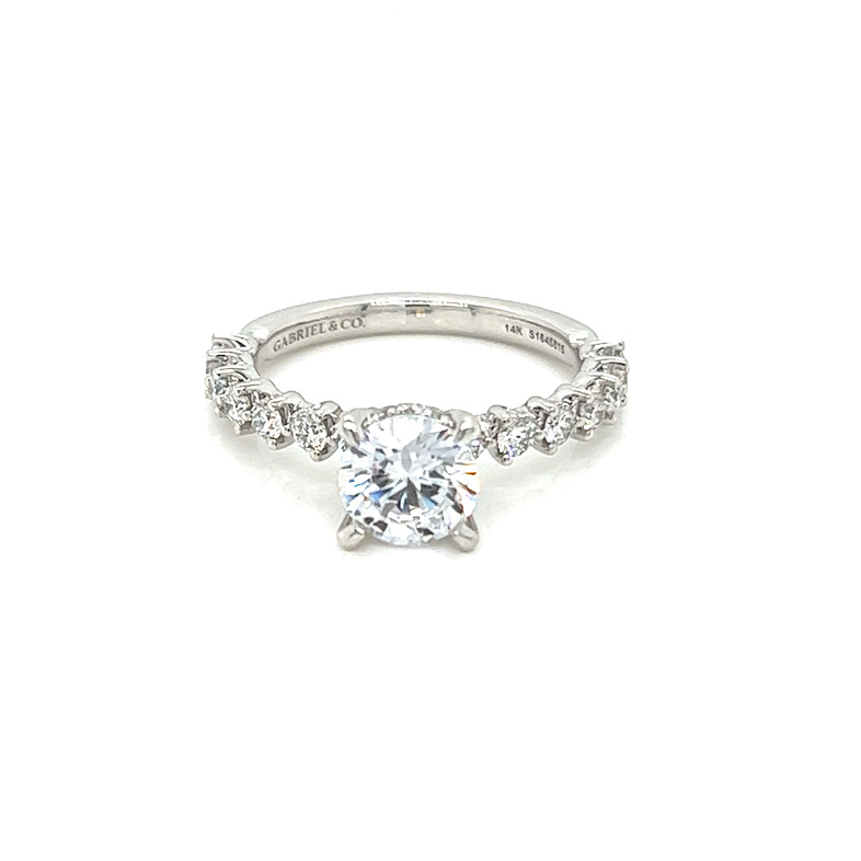 14 Karat white gold semi mount engagement ring Size 6.5 with 26=0.58 total weight round brilliant G VS Diamonds