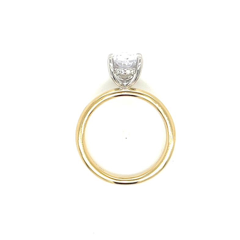 14 Karat yellow gold semi mount engagament ring With 18=0.07Tw Round Brilliant G VS Diamonds on the white gold head
