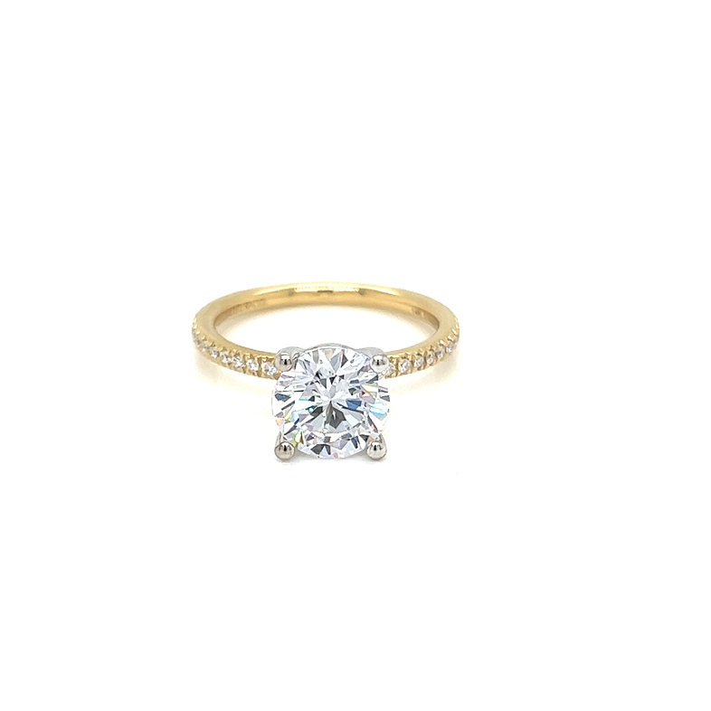 14 Karat yellow gold semi mount engagement ring size 6.5 with 34=0.17 total weight round brilliant G VS Diamonds