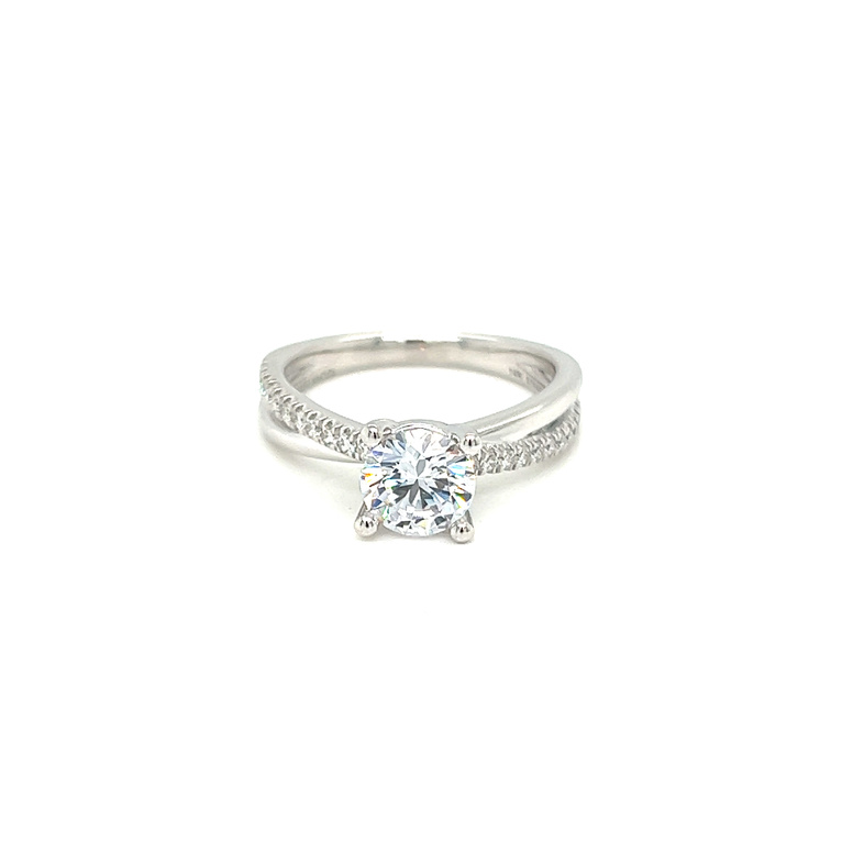 14 Karat  white gold semi mount engagement ring size 6.5 with 22=0.19 total weight round brilliant G VS Diamonds