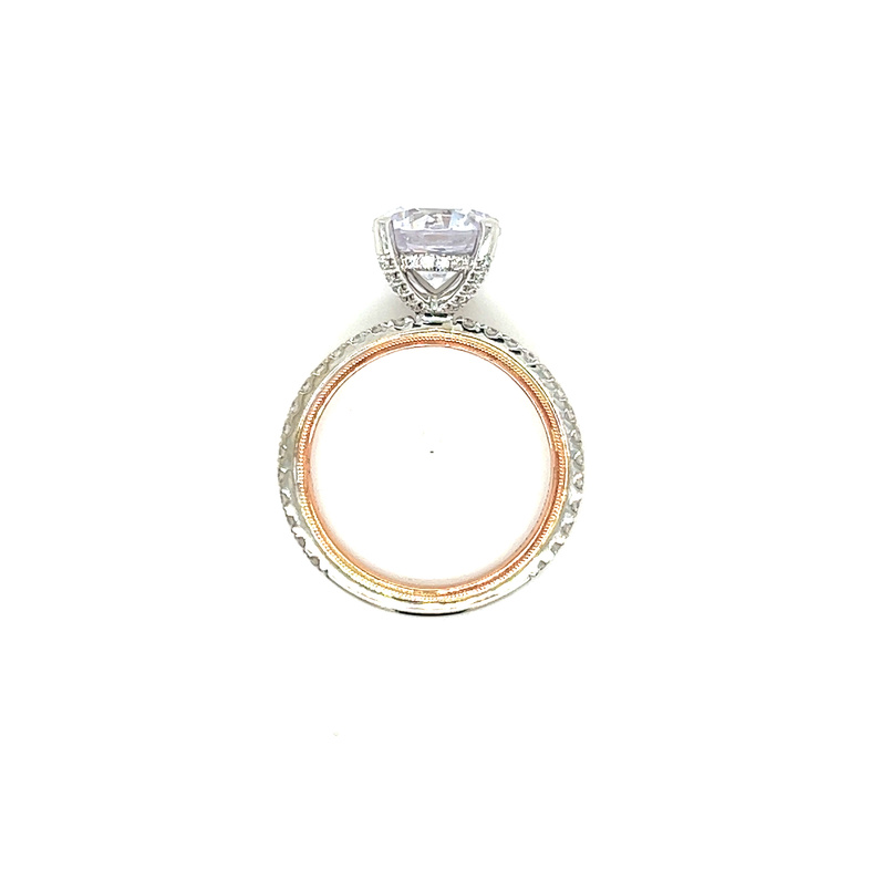 White 14 Karat Accented semi mount engagement Ring with rose gold inlay and 94=0.47Tw Round Brilliant G VS Diamonds