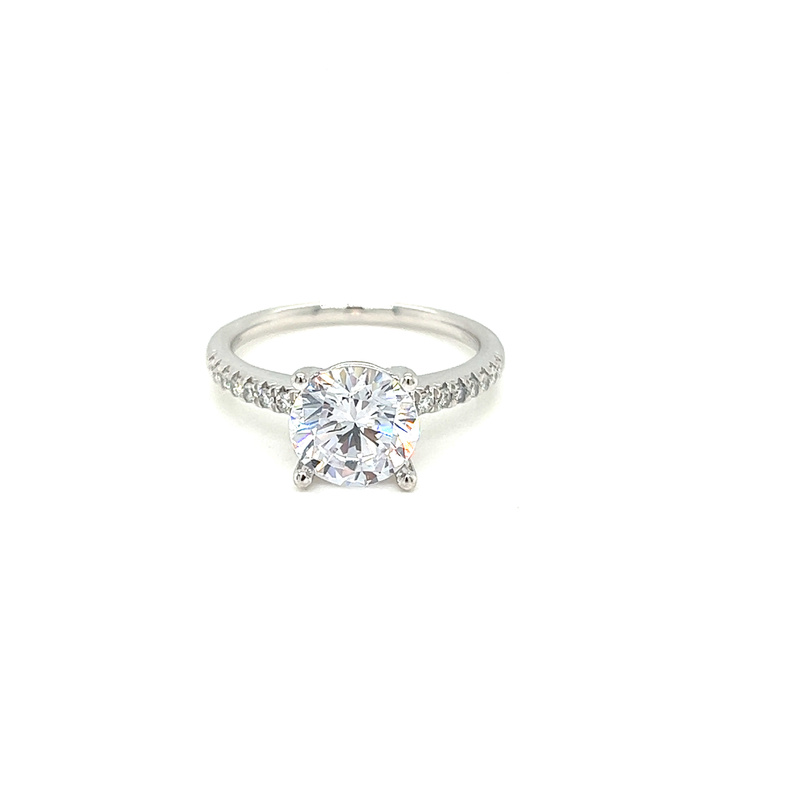 14 Karat white gold semi mount engagement ring Size 6.5 with 16=0.15 total weight round brilliant G VS Diamonds