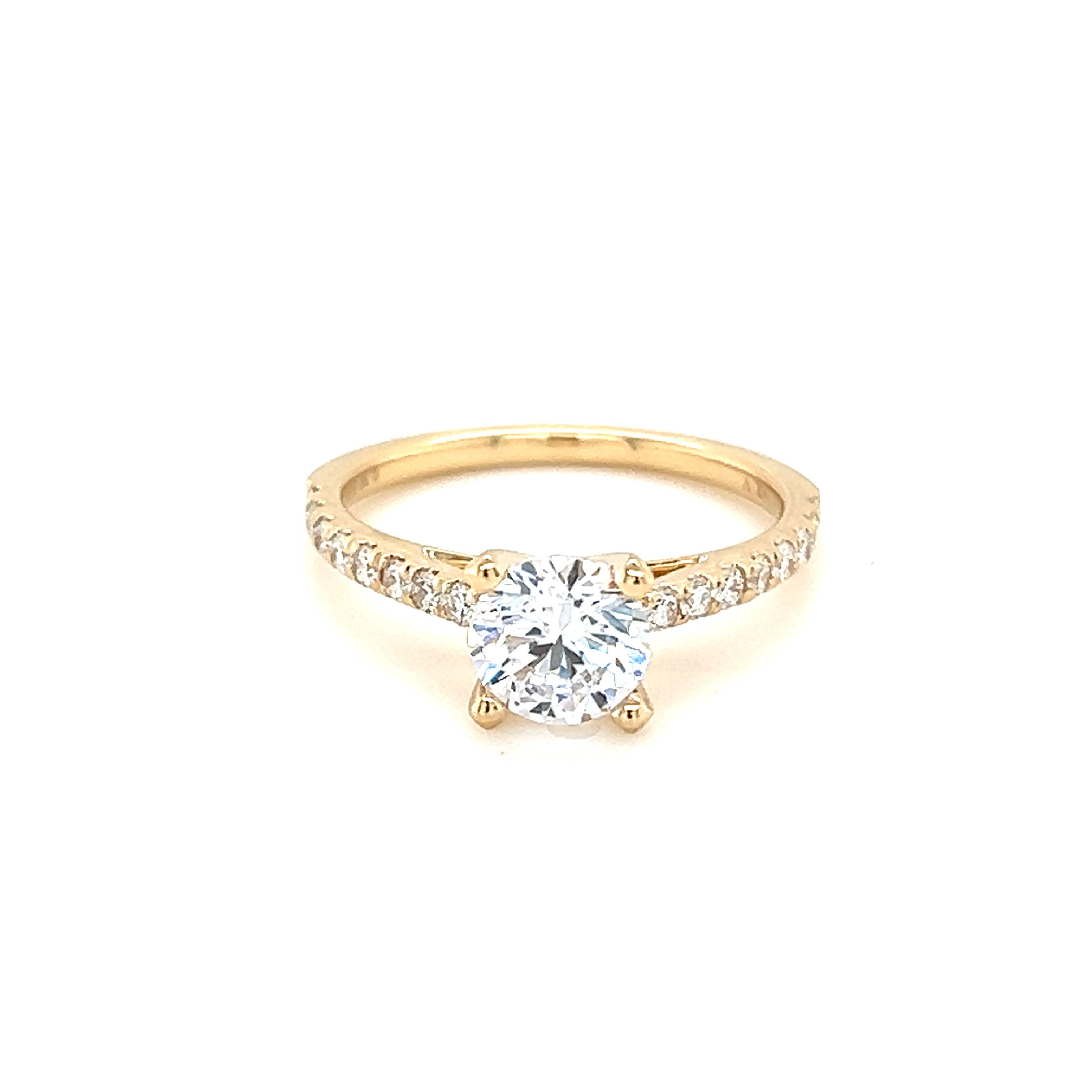 14 Karat Yellow Gold Semi Mount Ring With 16=0.30TW Round Brilliant G VS Diamonds