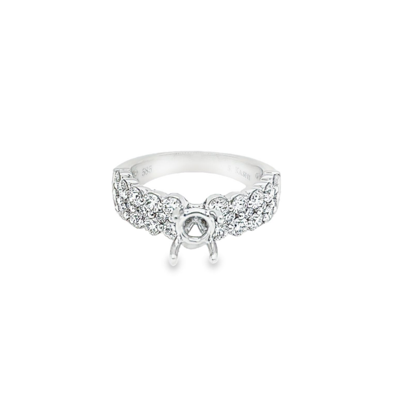 14 karat white gold semi-mount engagement ring with 28=1.53total weight round brilliant G VS Diamonds