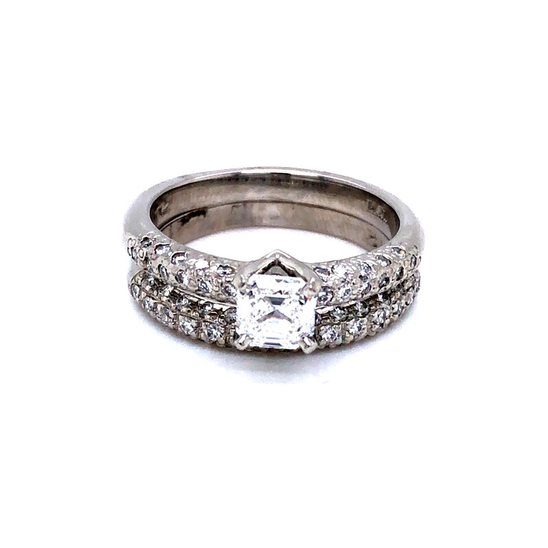 Platinum Wedding Set Size 6.5 With One 0.80Ct Emerald F VS1 Diamond And 77=0.77ctw Round Brilliant G VS Diamonds  dwt: 6