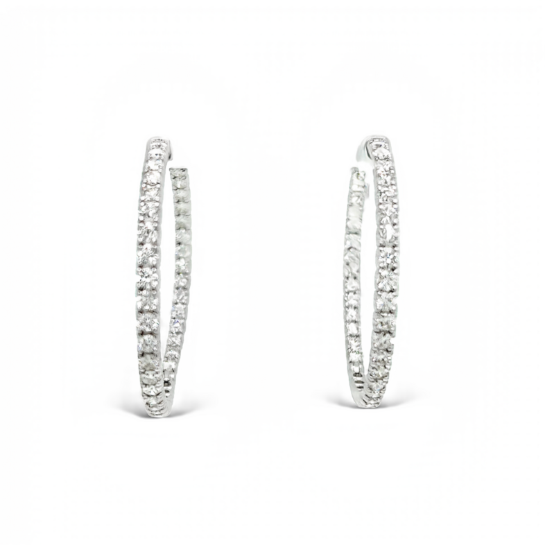 White 14 Karat Large Inside Outside Diamond Hoop Earrings with 78=8.00tw Round Brilliant G SI Diamonds