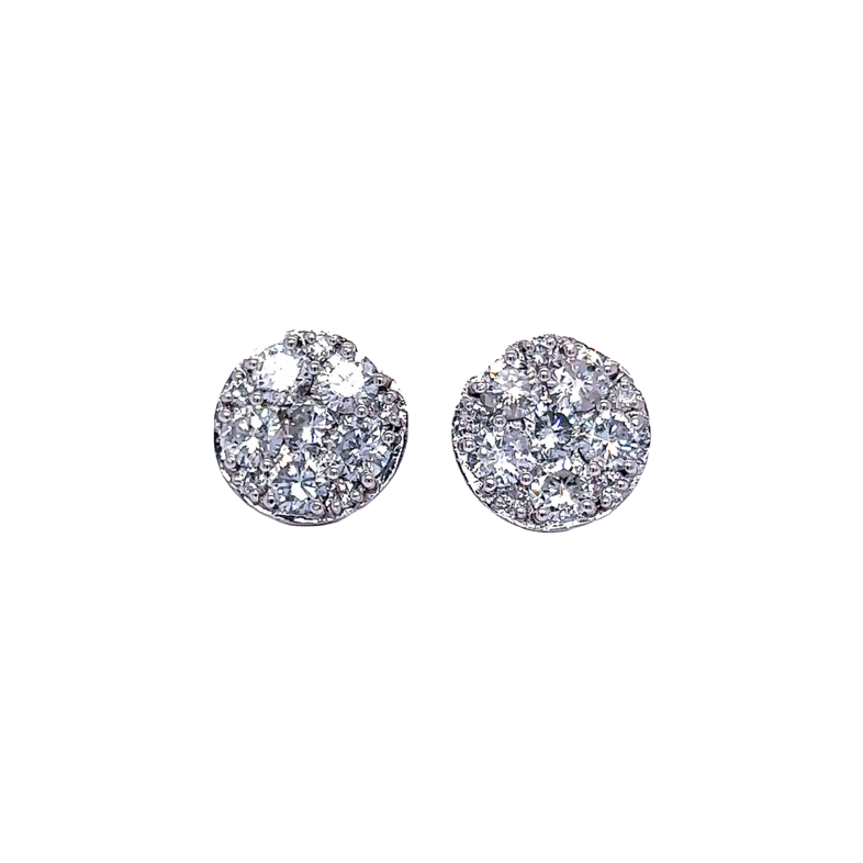 White 14 Karat Cluster Stud Earrings with 22=2.90tw Round Brilliant G I Diamonds