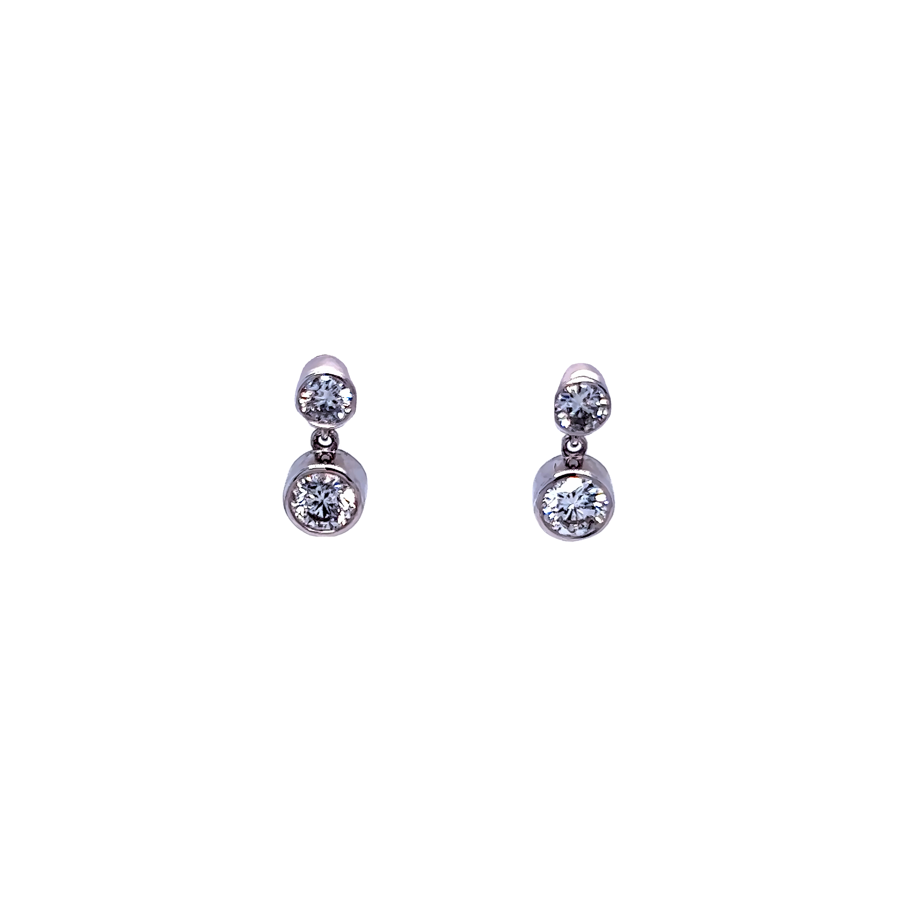 White 14 Karat Dangle Earrings with 2=0.62tw Round Brilliant G I Diamonds and   2=0.36tw Round Brilliant G I Diamonds