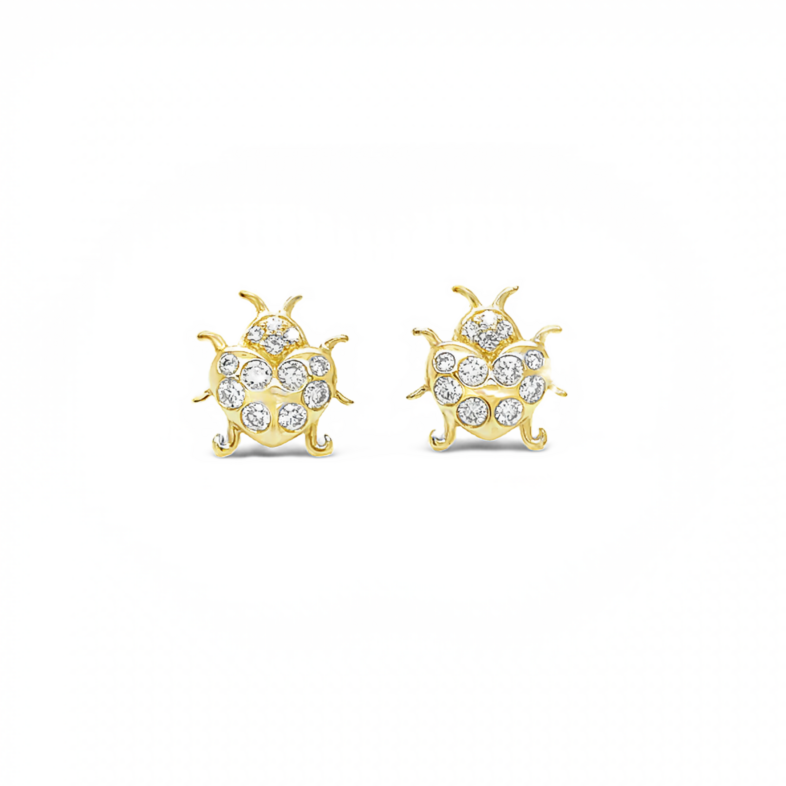Yellow 14 Karat Ladybug Earrings With 24=0.39Tw Round Brilliant G Vs Diamonds