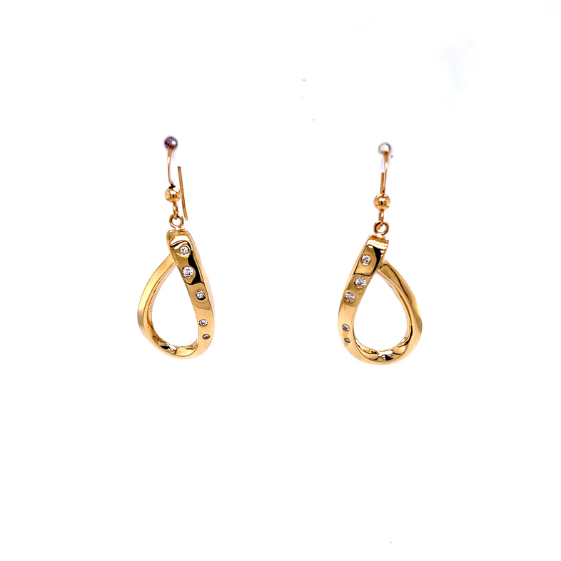 Yellow 14 Karat Dangle Earrings With 10=0.30Tw Round Brilliant G VS Diamonds  dwt: 8.6