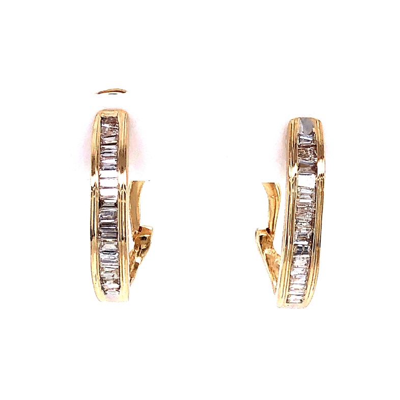Yellow 14 Karat Diamond Hoops With 32=1.00Tw Tapered Baguette G SI Diamonds  dwt: 2.6