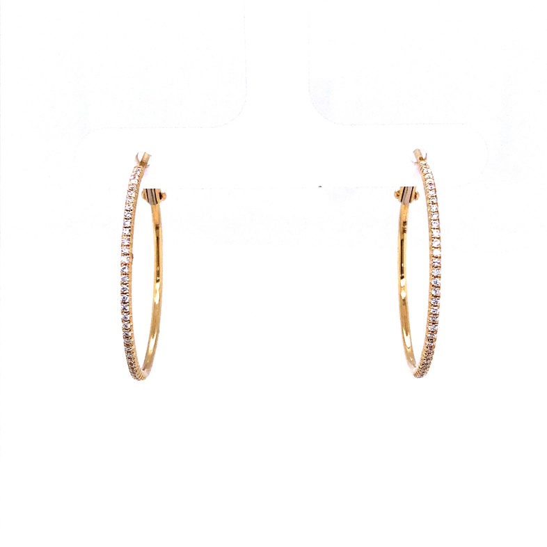 14 Karat yellow gold Diamond hoop earrings with 66=0.30tw Round Brilliant G VS Diamonds