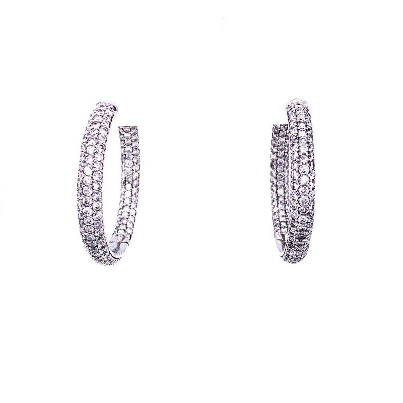 14 Karat whote gold Diamond Hoop Earrings with 282=4.46tw Round Brilliant G SI Diamonds
