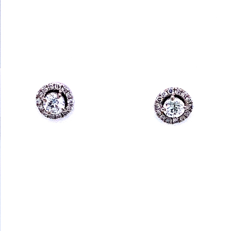 White 14 Karat Diamond Halo Stud Earrings With 2=0.15Tw Round Brilliant G I Diamonds And 28=0.15Tw Round Brilliant G I Diamonds