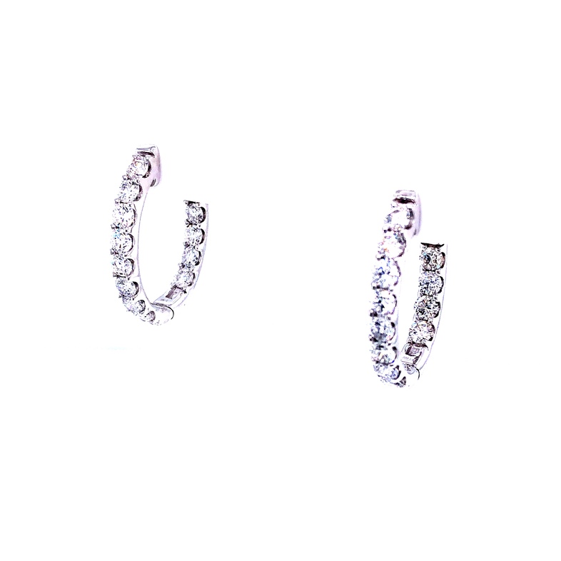 14 Karat white gold inside outside oval hoop earrings with 24=3.00 total weight round brilliant G SI Diamonds