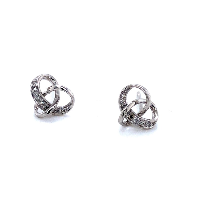 White 14 Karat Open Knot Earrings With 18=0.09Tw Single Cut G SI Diamonds