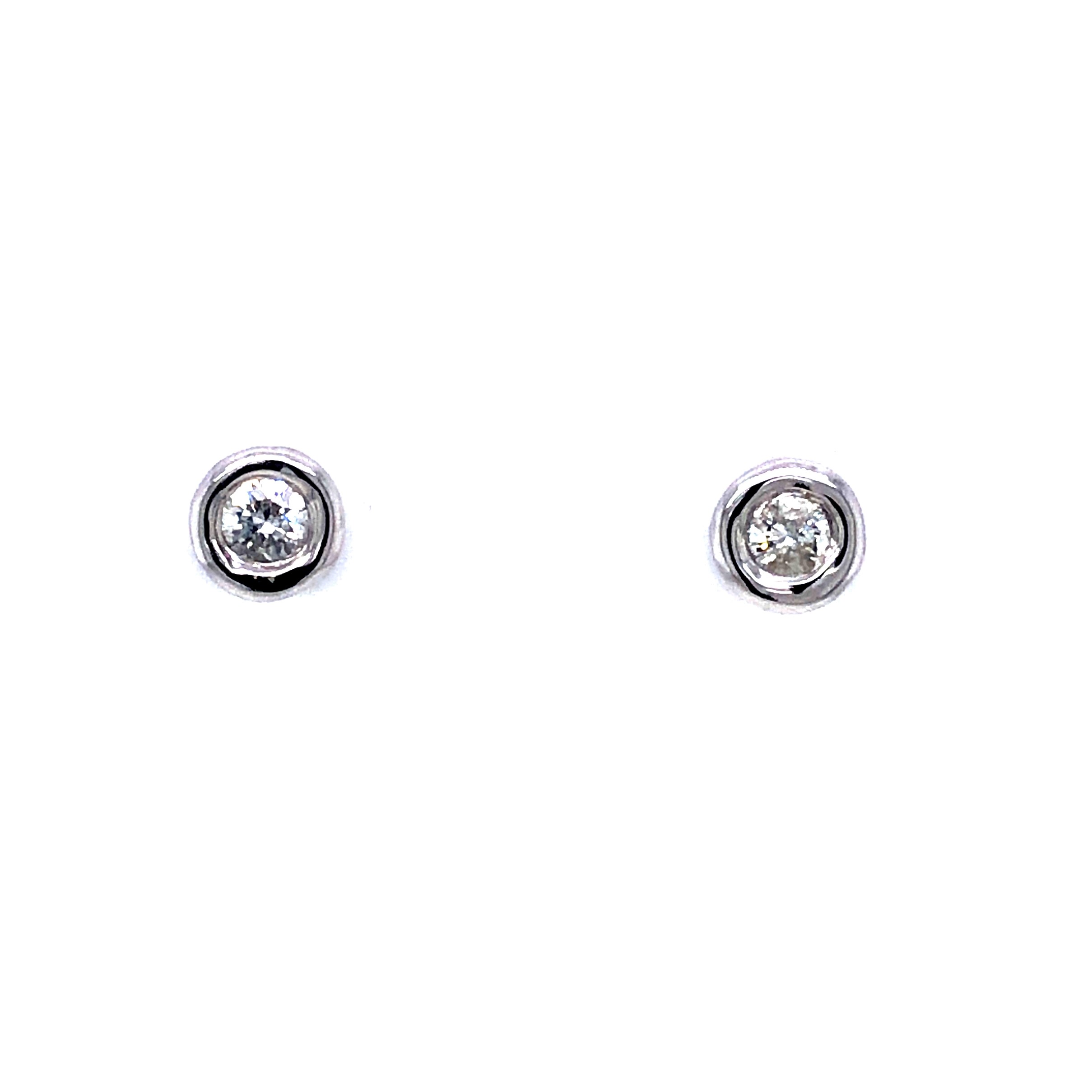 White 14 Karat Bezel Set Diamond Earrings With 2=0.19Tw Round Brilliant G I Diamonds