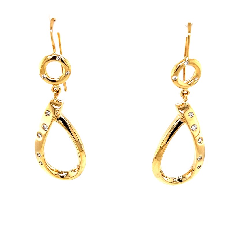 Yellow 14 Karat Dangle Earrings With 10=0.30Tw Round Brilliant G VS Diamonds  dwt: 8.6