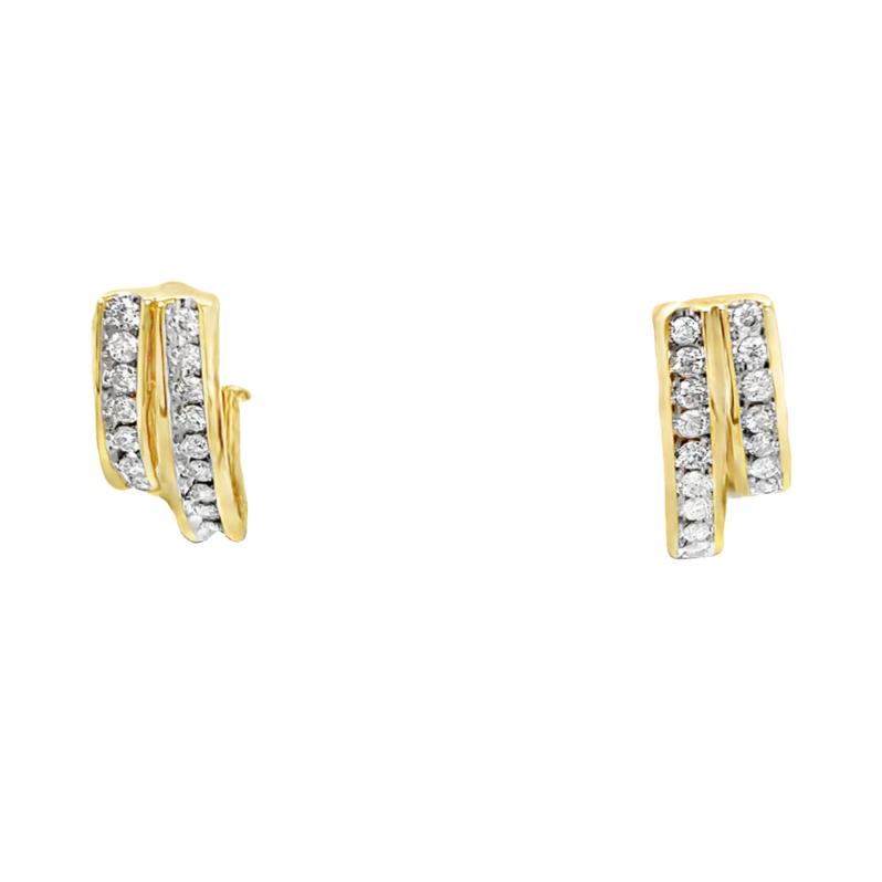 Yellow 14 Karat Double Half Hoop Diamond Earrings with 34=1.00tw Round Brilliant G I Diamonds