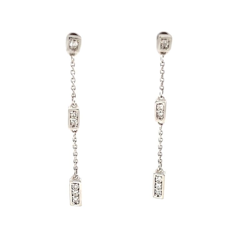 White 14 Karat Dangle Earrings With 12=0.12Tw Round Diamonds