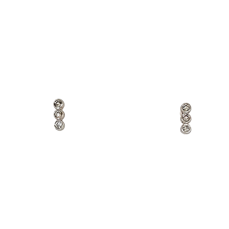 White 14 Karat Tripple Diamond Stud Earrings With 6=0.07Tw Round Brilliant G Vs Diamonds