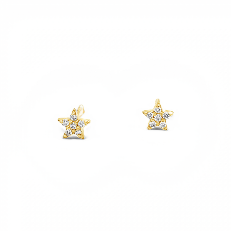 Yellow 14 Karat Star Stud Earrings With 12=0.10Tw Round Brilliant G Vs Diamonds
