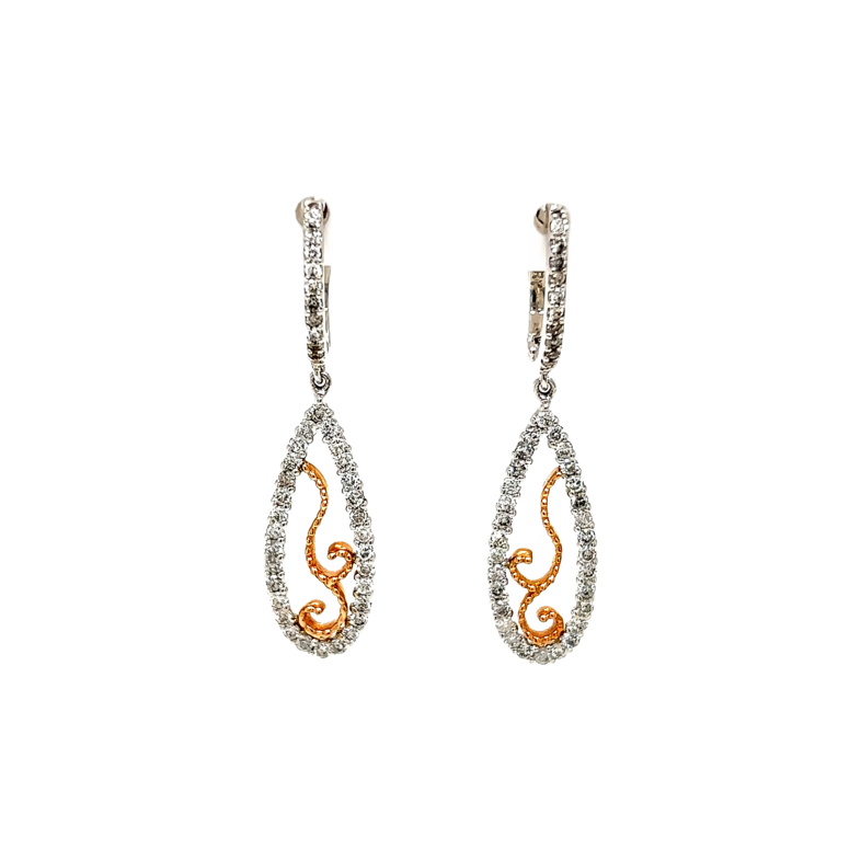 White and Rose14 Karat Dangle Earrings With 41=0.89Tw Single Cut G VS Diamonds